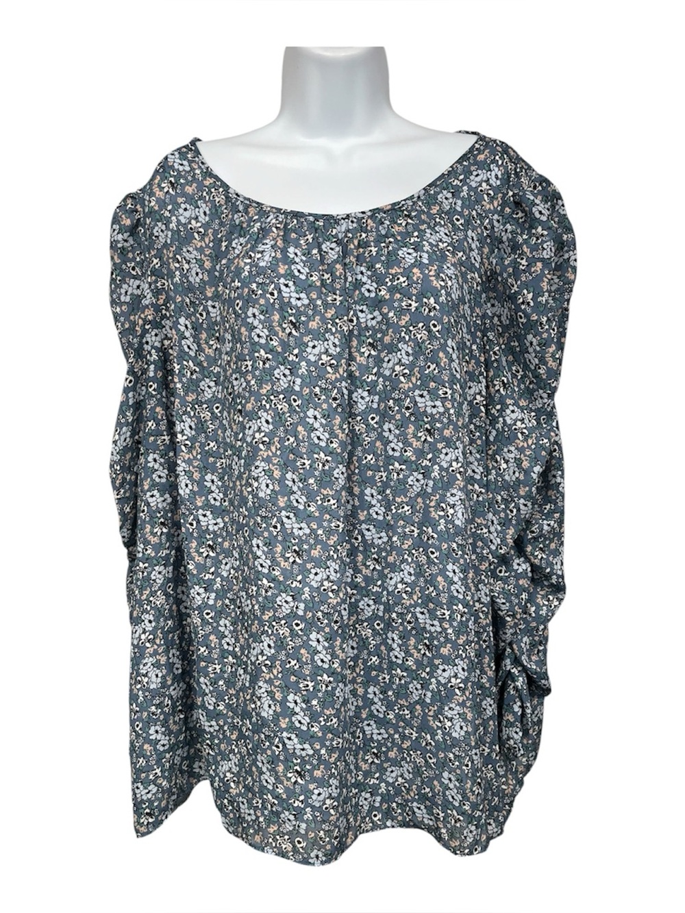 Max Studio Blue Floral Peasant Blouse